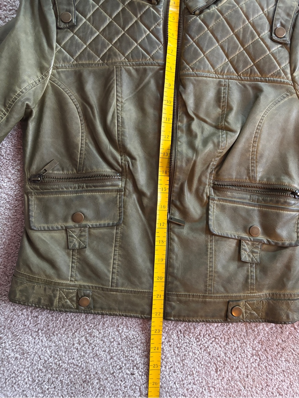 blanc noir Olive Quilted Faux Leather Moto Jacket - Picture 11 of 12